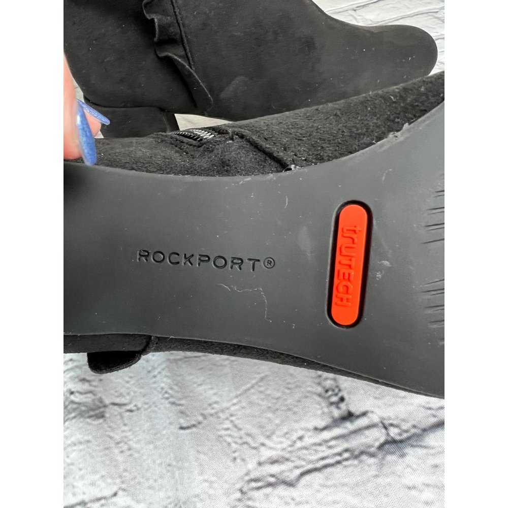 Rockport Oakley Ruffle TOTAL MOTION Black Suede Leather 2.5 inch block heeled Bo - Picture 7 of 16